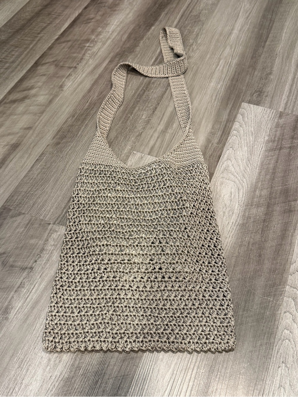 Taupe Crochet Shoulder Bag With Cotton Lining & Magnetic Closure Beach Boho Bag